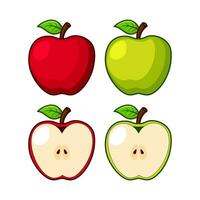 vetor vermelho e verde maçãs fruta em branco fundo