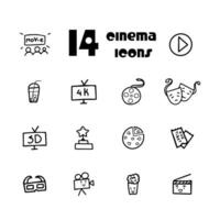 coleção do desenhado à mão ícones sobre cinema, filmes, teatro vetor