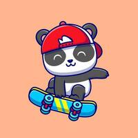 panda bonito jogando ilustração de ícone de vetor dos desenhos animados de skate. animal esporte ícone conceito isolado vetor premium. estilo de desenho animado plano