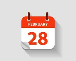 fevereiro 28. vetor plano diariamente calendário ícone. encontro e tempo, dia, mês. ano. vetor ilustração