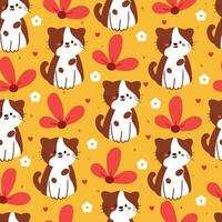 flor e gato de desenho animado sem costura padrão. papel de parede animal bonito para têxteis, papel de embrulho vetor