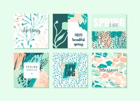 Conjunto de cartões criativos abstratos de primavera. Cores frescas. vetor