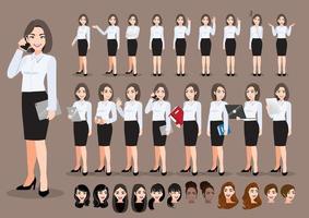 conjunto de personagens de desenhos animados de mulher de negócios. linda mulher de negócios em camisa inteligente de estilo de escritório. ilustração vetorial vetor
