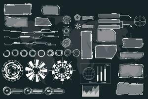 pacote de conjunto de elementos hud de interface digital. interface do usuário, telas de quadro. títulos de textos explicativos, conjunto de círculos fui, barras de carregamento. tela de tecnologia de realidade de painel. vetor