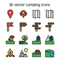 conjunto de ícones de acampamento, viagem e natureza vetor