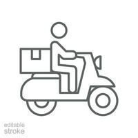 Entrega bicicleta linha ícone. Remessa masculino equitação motocicleta. expressar terra postal serviço de lambreta, rastrear vestígio em processamento status. editável acidente vascular encefálico vetor ilustração Projeto em branco fundo eps 10