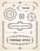 Conjunto de emblemas Vintage retrô, quadros, etiquetas e bordas. vetor