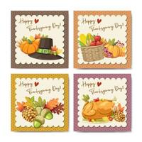 cartão de feliz dia de ação de graças com folhas de abóbora, maçã, milho e plátano vetor