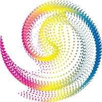 uma colorida redemoinho do pontos em uma branco fundo, uma circular ponto padronizar com azul e Rosa cores, ponto cmyk Preto gradiente símbolo logótipo circular forma espiral meio-tom círculo volta abstrato círculo vetor