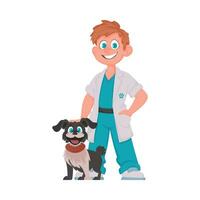 uma feliz masculino animal médico quem leva Cuidado do a adorável cachorro vetor ilustração