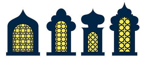 coleção do árabe oriental janelas, arcos e portas laser cortar grade. moderno Projeto dentro Preto para quadros mesquita cúpula e lanternas islâmico Ramadã kareem e eid Mubarak estilo. vetor ilustração