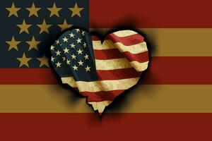 vintage americano bandeira dentro coração forma vetor ilustração