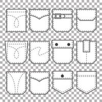conjunto de patches de bolso. elementos para roupas, vestidos e camisas uniformes ou de estilo casual. ilustração vetorial de linha vetor