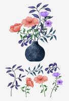 um conjunto de flores pintadas em aquarela para vários cartões e cartões comemorativos. vetor