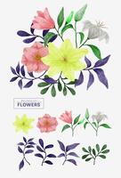 um conjunto de flores pintadas em aquarela para vários cartões e cartões comemorativos. vetor