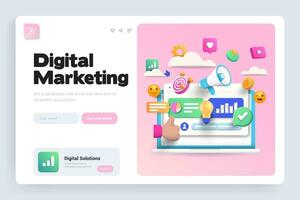 digital marketing aterrissagem página com ícones vetor