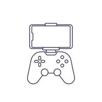 gamepad para ícone de linha de smartphone em branco, controlador de jogo e telefone vetor
