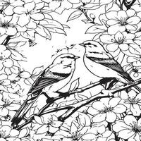 tradicional japonês tecido padrão- desenhos-pássaros vetor