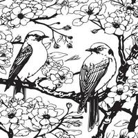 tradicional japonês tecido padrão- desenhos-pássaros vetor