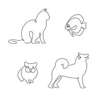 animais de estimação desenhado dentro 1 contínuo linha. 1 linha desenho, minimalismo. vetor ilustração.