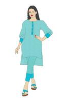 lindo paquistanês menina vestindo shalwar kameez vetor