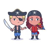 desenho de ilustração de casal bonito pirata vetor