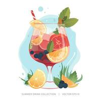 tropical verão coquetel beber dentro a vidro enfeitado com colorida citrino frutas e suco vetor