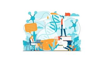 pesquisa de vacinas de laboratório de ciências com mini pessoas ilustração vetorial conceito modelo de fundo pode ser usado para apresentação web banner ui ux landing page vetor