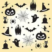 dia das Bruxas padronizar Projeto com fantasma, morcegos, aranha, abóbora e Preto gato vetor