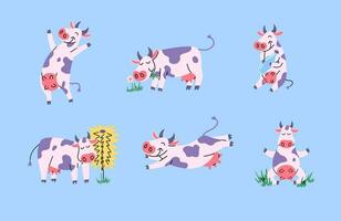 desenho animado cor personagens diferente fofa vacas definir. vetor
