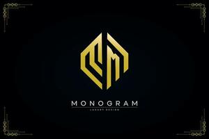 hexágono milímetros carta ícone luxo monograma ouro logotipo vetor ilustração modelo