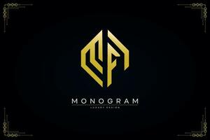 hexágono mf carta ícone luxo monograma ouro logotipo vetor ilustração modelo