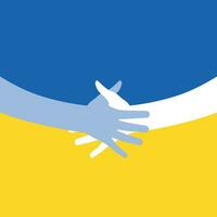 Apoio, suporte Ucrânia. ajuda, salvar, orar para. dois mãos cores do Ucrânia bandeira. Pare guerra. azul e amarelo. vetor