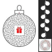 brinquedo de Natal do labirinto. jogo para crianças. quebra-cabeça para crianças. encontre o caminho para o presente. enigma do labirinto. ilustração em vetor plana isolada no fundo branco. com a resposta.