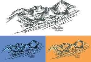 vetor colorida ilustração do Nevado montanhas.