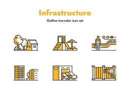 construção local Projeto elementos. a infraestrutura e Facilidades bicolor esboço ícone definir. vetor