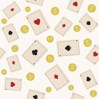 padrão de cartas de jogar com moedas de ouro em um fundo branco, ilustração vetorial a cores vetor
