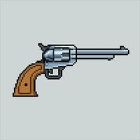 pixel arte pistola. pixelizada pistola. pistola roleta arma de fogo arma ícones fundo pixelizada para a pixel arte jogos e ícone para local na rede Internet e vídeo jogo. velho escola retrô. vetor