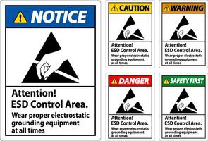 aviso prévio placa atenção esd ao controle área vestem apropriado eletrostática aterramento equipamento às todos vezes vetor