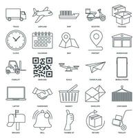 Entrega ícone definir, incluído ícones Como caminhão, lambreta, armazém, envelope e Mais símbolos coleção, logotipo isolado vetor ilustração