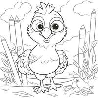 galinha coloração página, linear ilustração para crianças coloração pró vetor