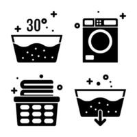 vetor lavanderia e lavando ícones símbolos dentro glifo estilo