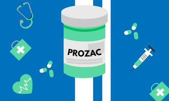 prozac médico pílulas dentro rx prescrição droga garrafa para mental saúde vetor ilustração