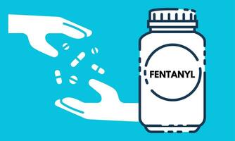 fentanil. fentanil pílulas dentro rx prescrição droga garrafa ilustração vetor