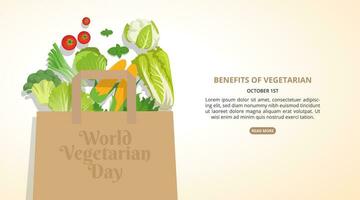 mundo vegetariano dia fundo com legumes dentro uma compras saco vetor
