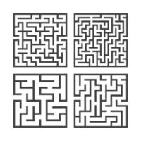 um conjunto de labirintos quadrados de vários níveis de dificuldade. jogo para crianças. quebra-cabeça para crianças. uma entrada, uma saída. enigma do labirinto. ilustração em vetor plana isolada no fundo branco.