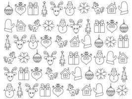 Natal ícone conjunto com flocos de neve, chapéus, estrela, Natal árvore, bolas, laranja, meia, presente, beber e guirlandas. vetor ícones para o negócio e feriados