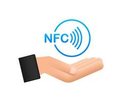 sem contato sem fio pagar placa dentro mãos logotipo. nfc tecnologia. movimento gráficos 4k vetor