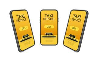 pegue uma Táxi. Táxi bandeira. conectados Móvel inscrição ordem Táxi serviço horizontal ilustração. vetor estoque ilustração.