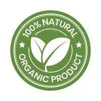 100 por cento natural e orgânico produtos distintivo, rótulo, borracha carimbo, emblema, modelo, orgânico ingrediente distintivo, logotipo, adequado para produtos embalagem Projeto elementos com folha vetor ilustração